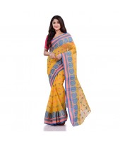 DESH BIDESH Women`s Traditional Pure Cotton Handloom Saree Woven Paisley Kolka Designer Without Blouse Piece (Yellow)