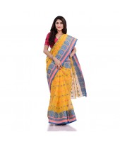 DESH BIDESH Women`s Traditional Pure Cotton Handloom Saree Woven Paisley Kolka Designer Without Blouse Piece (Yellow)