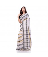 DESH BIDESH Women` Pure Handloom Cotton Saree Pushpapatra Design With Blouse Piece (White)