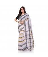 DESH BIDESH Women` Pure Handloom Cotton Saree Pushpapatra Design With Blouse Piece (White)