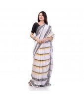 DESH BIDESH Women` Pure Handloom Cotton Saree Pushpapatra Design With Blouse Piece (White)