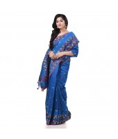  Cotton Silk Handloom Cotton Blend Saree Navratri Design With Blouse Piece (Sky Blue)