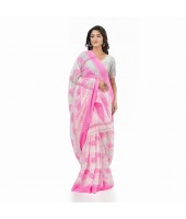 Bengali Tant Pure Cotton Handloom Saree Potro Leaf Design With Blouse Piece (Pink)