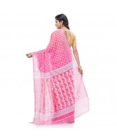 Resham Dhakai Jamdani Bengal Pure Cotton Handloom Saree Diamond Queen Design (Pink)