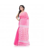 Resham Dhakai Jamdani Bengal Pure Cotton Handloom Saree Diamond Queen Design (Pink)