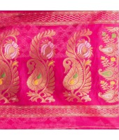 Mayur Pekham Zari Work Resham Dhakai Jamdani Pure Cotton Handloom Saree (Pink)