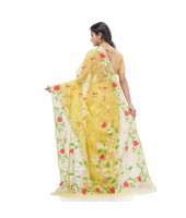 Kaveri Flower Design Dhakai jamdani Bengal Pure Cotton Handloom Saree Whole Body Design (Yellow)