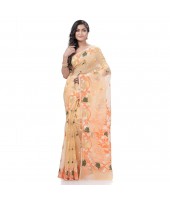 Kaveri Flower Design Dhakai jamdani Bengal Pure Cotton Handloom Saree Whole Body Design (Orange)