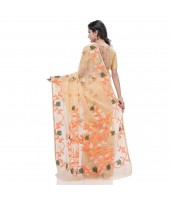 Kaveri Flower Design Dhakai jamdani Bengal Pure Cotton Handloom Saree Whole Body Design (Orange)