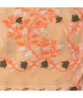 Kaveri Flower Design Dhakai jamdani Bengal Pure Cotton Handloom Saree Whole Body Design (Orange)