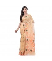 Kaveri Flower Design Dhakai jamdani Bengal Pure Cotton Handloom Saree Whole Body Design (Orange)