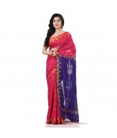 Cotton Silk Handloom Cotton Blend Saree Jharbati Work With Blouse Piece (Pink Blue)