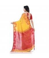 dB DESH BIDESH Women`s Tant Cotton Silk Handloom Cotton Blend Saree Pushpomala Work With Blouse Piece