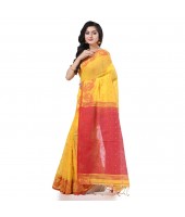 dB DESH BIDESH Women`s Tant Cotton Silk Handloom Cotton Blend Saree Pushpomala Work With Blouse Piece