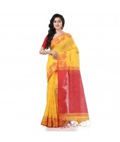 dB DESH BIDESH Women`s Tant Cotton Silk Handloom Cotton Blend Saree Pushpomala Work With Blouse Piece