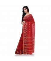 Cotton Silk Handloom Cotton Blend Saree Navratri Design With Blouse Piece (Red)