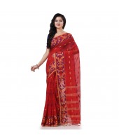 Cotton Silk Handloom Cotton Blend Saree Navratri Design With Blouse Piece (Red)