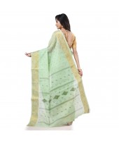 Bengal Tant Zari Kerala Printed Pure Handloom Cotton Saree Without Blouse Piece (Green Gold)