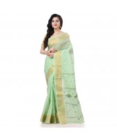 Bengal Tant Zari Kerala Printed Pure Handloom Cotton Saree Without Blouse Piece (Green Gold)