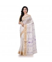 Bengal Tant Zari Kerala Printed Pure Handloom Cotton Saree Without Blouse Piece (Green Gold)