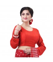 dB DESH BIDESH Women's Cotton Trendy Hakoba Chikankari Work Full Sleeve Round Neck Readymade Saree Blouse (Free Size)