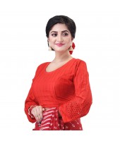 dB DESH BIDESH Women's Cotton Trendy Hakoba Chikankari Work Full Sleeve Round Neck Readymade Saree Blouse (Free Size)