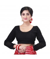 dB DESH BIDESH Women's Cotton Trendy Hakoba Chikankari Work Full Sleeve Round Neck Readymade Saree Blouse (Free Size)