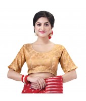 dB DESH BIDESH Women's Readymade Pastel Brocade Elbow Length Sleeves Saree Blouse (Free Size- Golden)