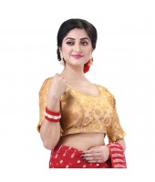 dB DESH BIDESH Women's Readymade Pastel Brocade Elbow Length Sleeves Saree Blouse (Free Size- Golden)