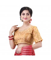 dB DESH BIDESH Women's Readymade Pastel Brocade Elbow Length Sleeves Saree Blouse (Free Size- Golden)