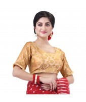 dB DESH BIDESH Women's Readymade Pastel Brocade Elbow Length Sleeves Saree Blouse (Free Size- Golden)