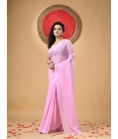  Fancy Trendy Solid Transparent Design Pure Cotton Handloom MulMul Saree (Pink)