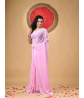  Fancy Trendy Solid Transparent Design Pure Cotton Handloom MulMul Saree (Pink)