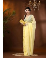 dB DESH BIDESH Women`s Fancy Trendy Solid Transparent Design Pure Cotton Handloom MulMul Saree (Yellow)