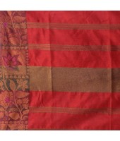 Tant Cotton Silk Handloom Cotton Saree Pushpomala With Blouse Piece (Gray Red)