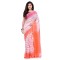  Traditional Bengali Begampuri  Handloom Cotton Saree With Blouse Piece(White PInk)