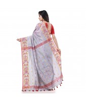 Cotton Silk Handloom Cotton Blend Saree Navratri Design With Blouse Piece (silver)