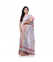 Cotton Silk Handloom Cotton Blend Saree Navratri Design With Blouse Piece (silver)