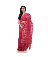  Cotton Silk Handloom Cotton Blend Saree Navratri Design With Blouse Piece (Pink)