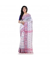 Cotton Silk Handloom Cotton Blend Saree Navratri Design With Blouse Piece (White)