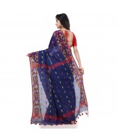 Cotton Silk Handloom Cotton Blend Saree Navratri Design With Blouse Piece (Deep Blue)