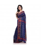 Cotton Silk Handloom Cotton Blend Saree Navratri Design With Blouse Piece (Deep Blue)