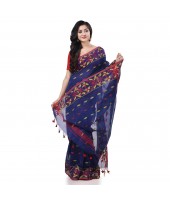 Cotton Silk Handloom Cotton Blend Saree Navratri Design With Blouse Piece (Deep Blue)