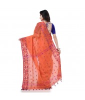 Cotton Silk Handloom Cotton Blend Saree Navratri Design With Blouse Piece (Orange)_