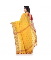 Cotton Silk Handloom Cotton Blend Saree Navratri Design With Blouse Piece (Yellow)