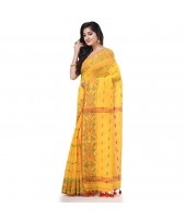 Cotton Silk Handloom Cotton Blend Saree Navratri Design With Blouse Piece (Yellow)