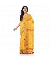 Cotton Silk Handloom Cotton Blend Saree Navratri Design With Blouse Piece (Yellow)