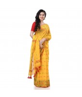 Cotton Silk Handloom Cotton Blend Saree Navratri Design With Blouse Piece (Yellow)