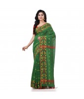  Cotton Silk Handloom Cotton Blend Saree Navratri Design With Blouse Piece (Green)