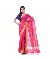 Cotton Silk Handloom Cotton Blend Saree Pushpomala Work With Blouse Piece (Pink)